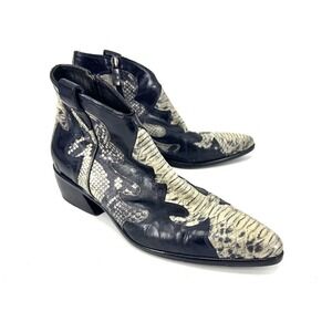 Jo Ghost Womens Italian Leather Snakeskin Western Ankle Boots Black Grey Size 39